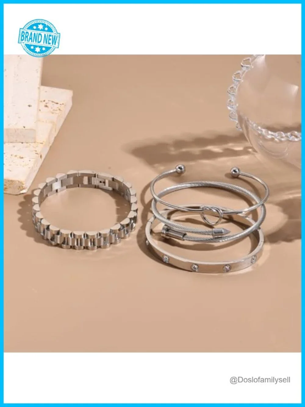 Stackable Bangle Bracelets Set 18K Gold Plated Stainless Steel Cubic Zirconia